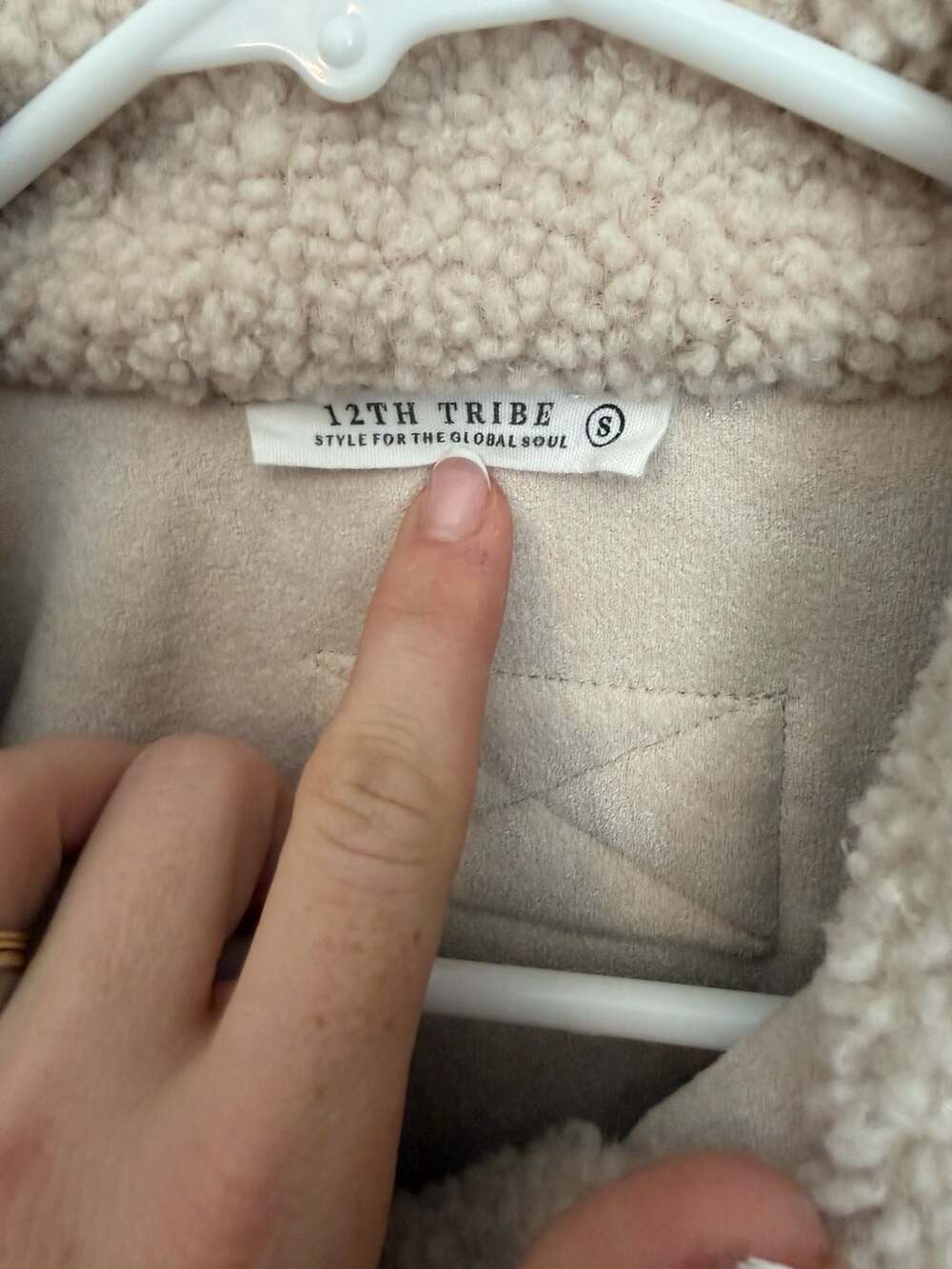 12th Tribe Sherpa Suede Faux Fur Button Down Shacket Jacket Cream Small - Picture 5 of 10